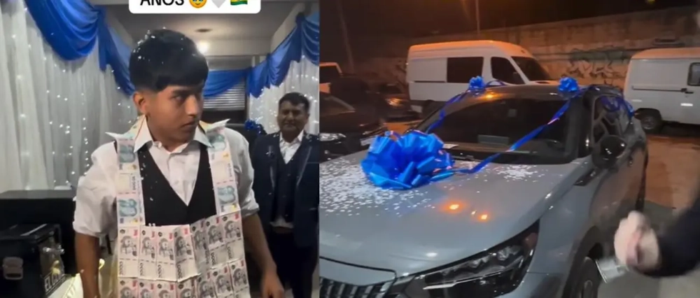 Video: Un auto 0 km, miles de pesos argentinos y dólares, los regalos a un joven boliviano en Argentina