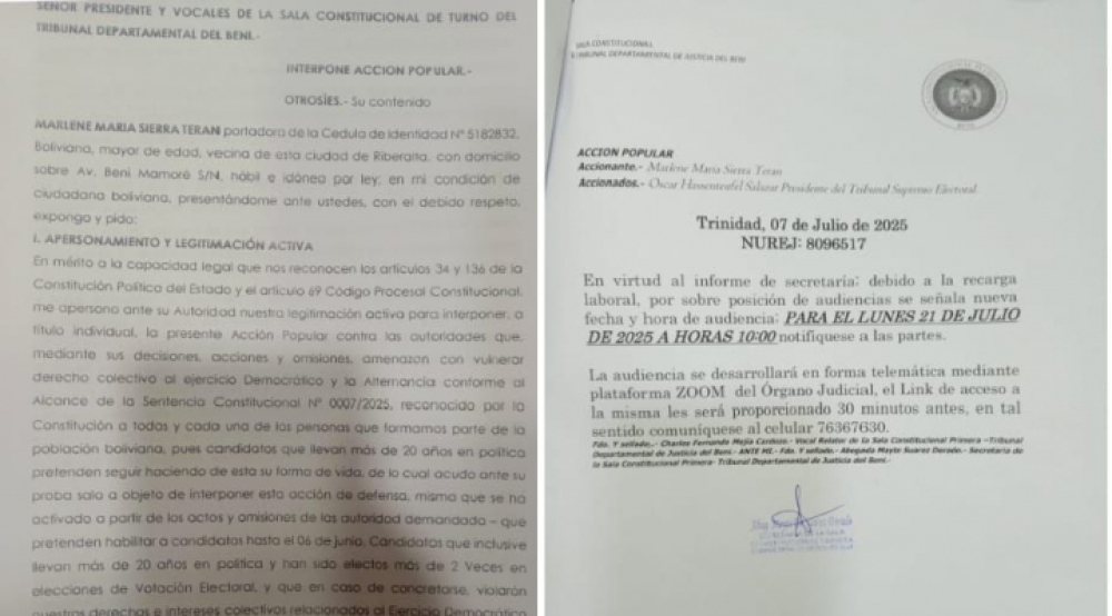 Senadora Salame denuncia que nuevo recurso admitido por un tribunal del Beni busca afectar las elecciones del 17 de agosto