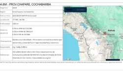 Observatorio San Calixto reporta sismo de magnitud 4,8 en el Chapare, Cochabamba