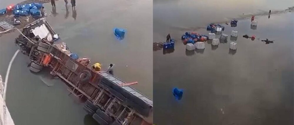 Tráiler con carga cae al río tras volcar en la ruta nueva Cochabamba – Santa Cruz